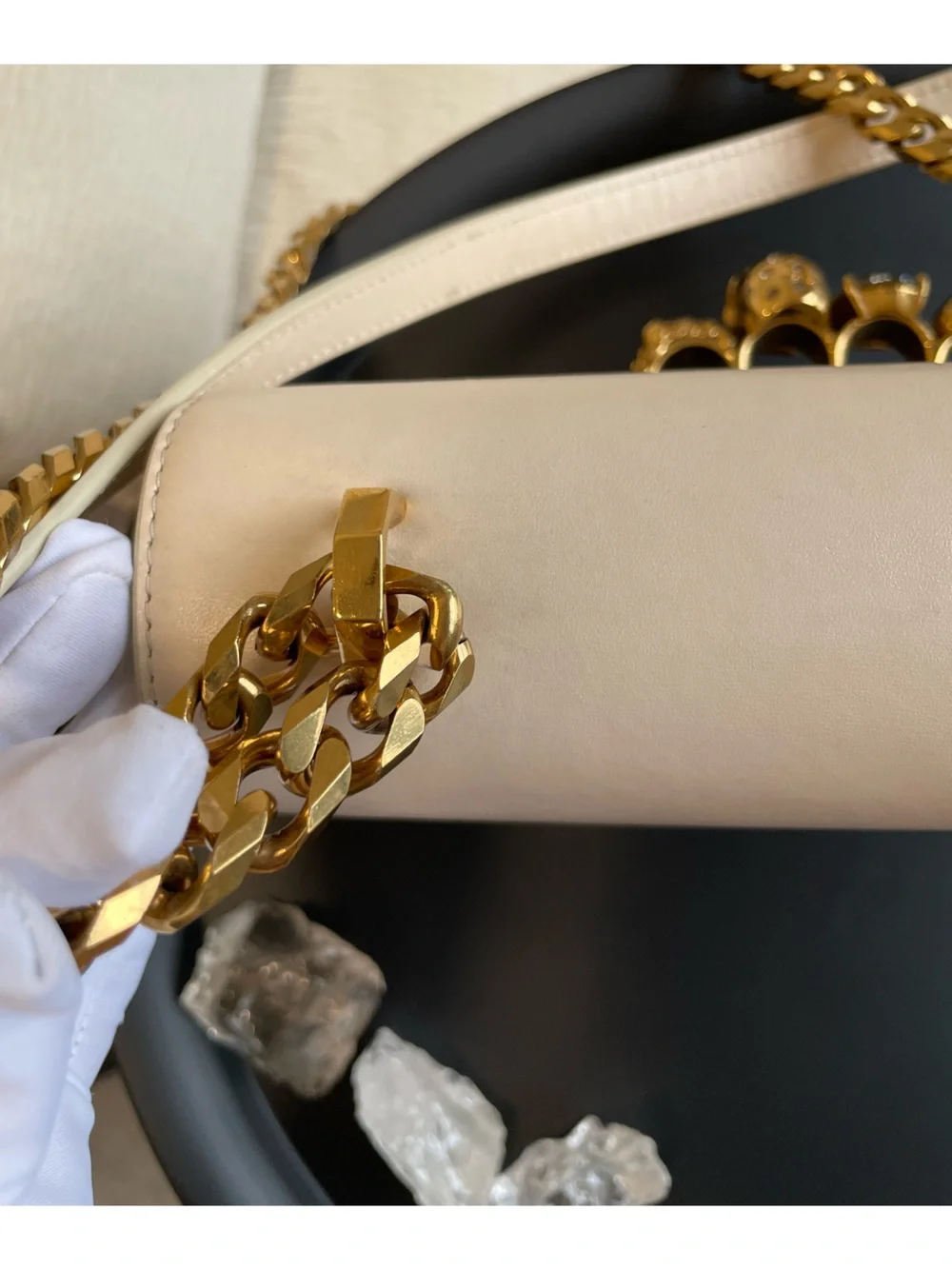 Alexander McQueen Knuckle Jeweled Satchel Shoulder Bag Swarovski Crystal Skull